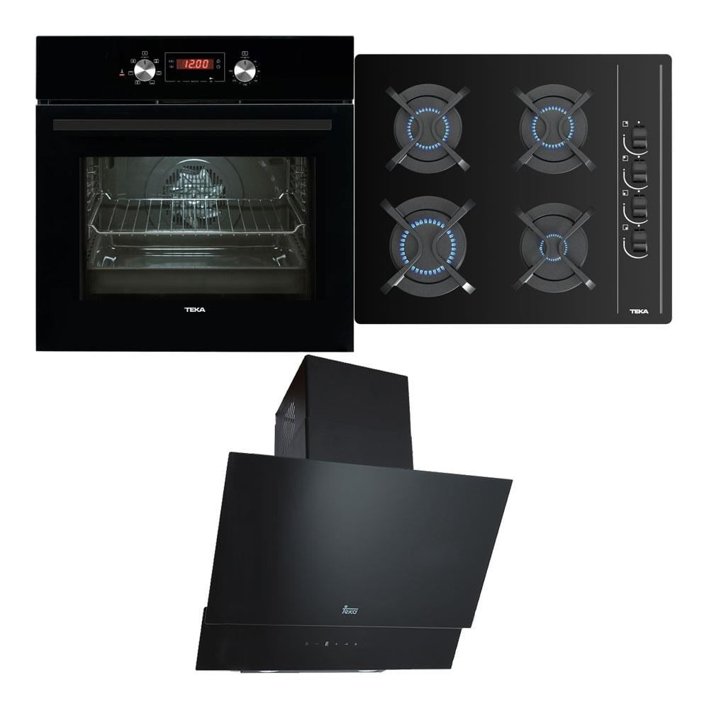 Teka Ankastre Set, HAK 625 BK Siyah Fırın, GBC 64002 Siyah Cam Ocak, ATV 60 Siyah Davlumbaz
