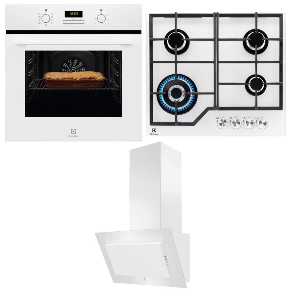 Electrolux Ankastre Set 4 Beyaz Renk; EOF3H40BW Fırın, KGG64362W Ocak, LFV326W Davlumbaz