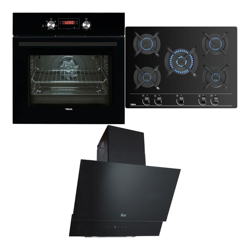 Teka Ankastre Set, HAK 625 BK Siyah Fırın, GBC 75030 KBC BK E4 Siyah Cam Ocak, ATV 60 Siyah Davlumbaz