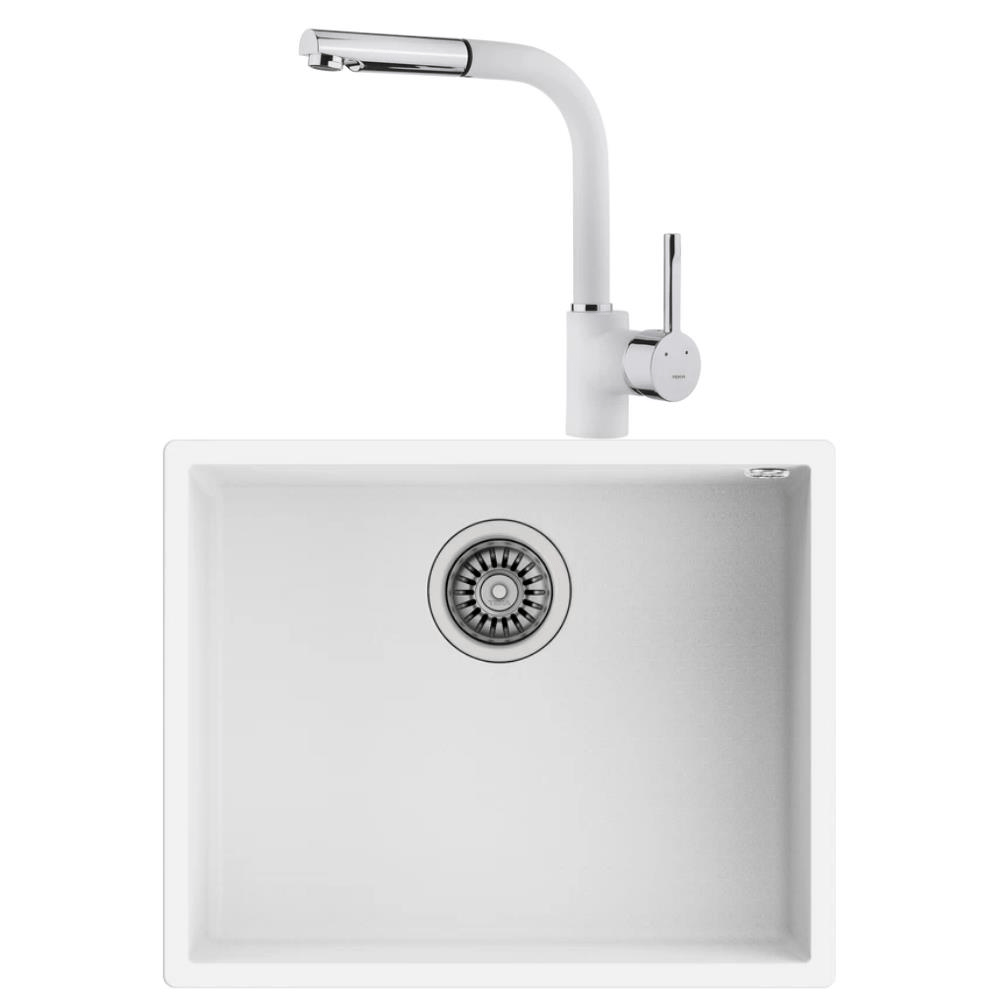 Teka SQUARE 50.40 Granit Beyaz Evye, ARK 938 Spiralli Beyaz Armatür 
