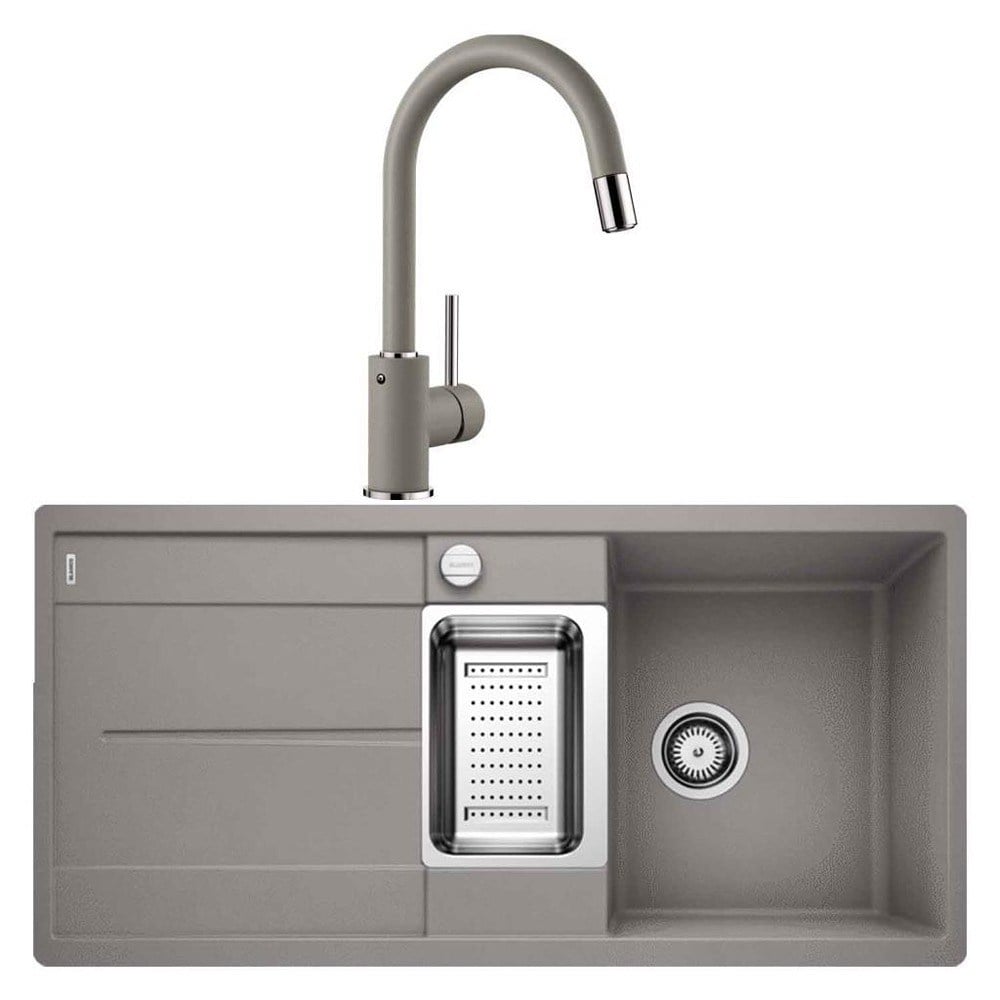 Blanco METRA 6 S-F Granit Alu Metallic Evye, MIDA-S Alu Metallic Spiralli Armatür Set, Kevgir Hediyeli