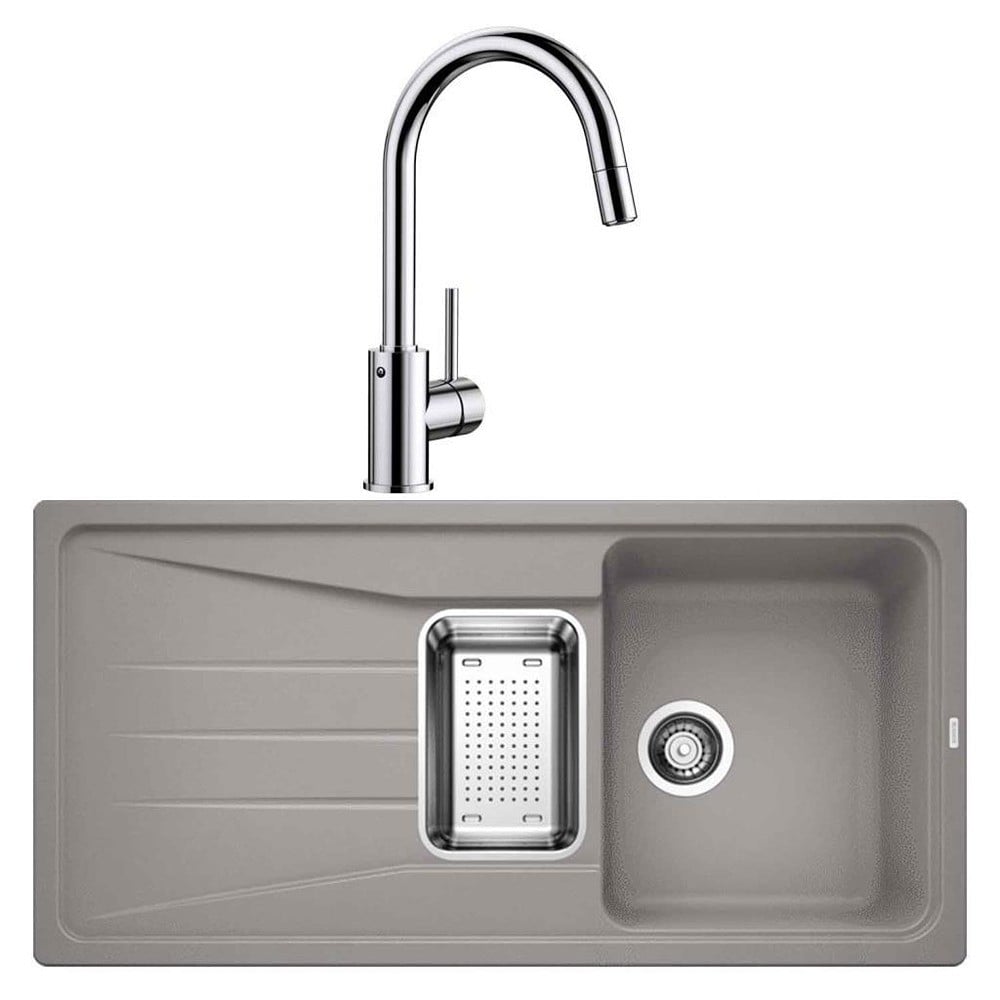 Blanco SONA 6 S Alu Metallic Granit Evye, MIDA-S Krom Spiralli Armatür Set, Aksesuar Hediyeli