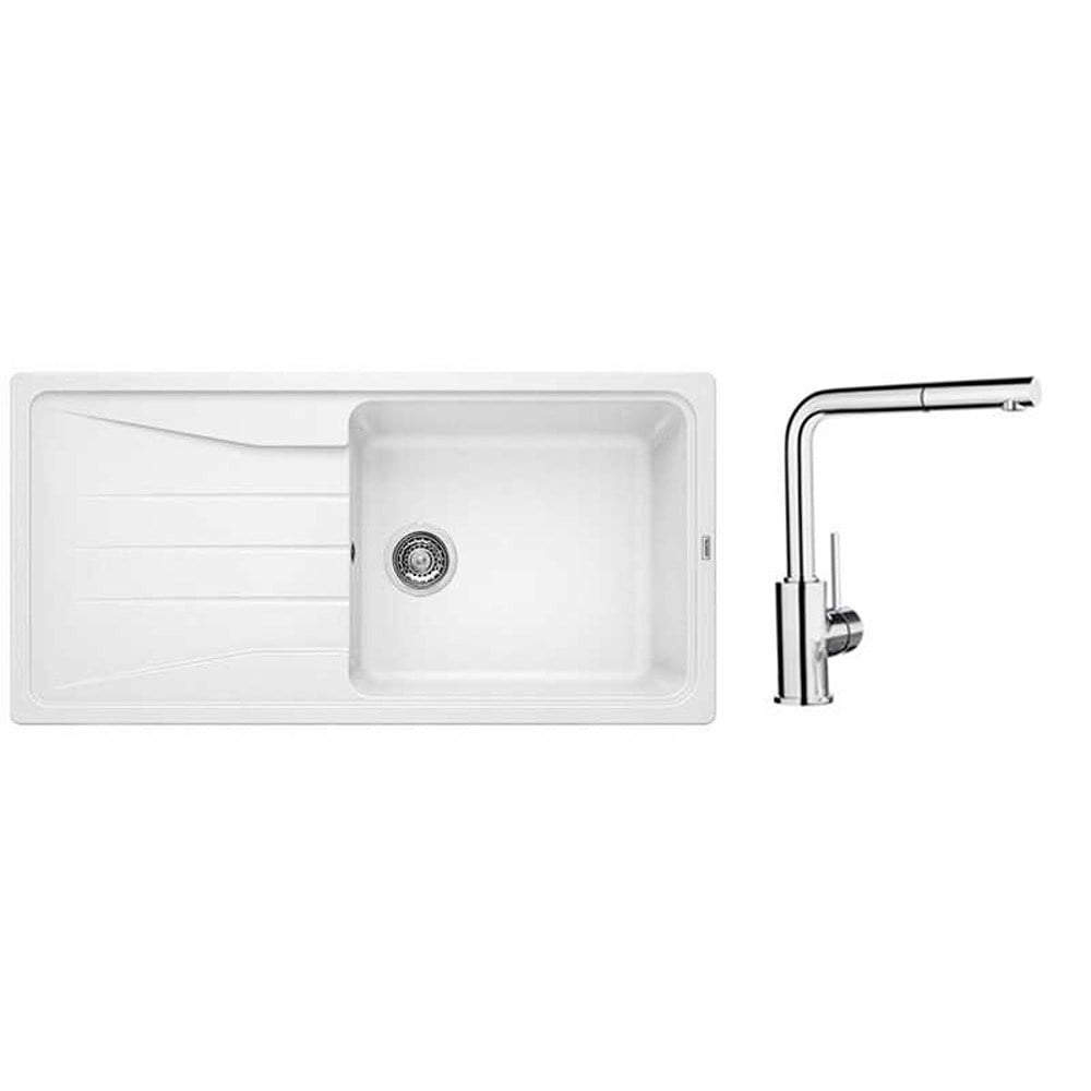 Blanco SONA XL 6 S Granit Beyaz Evye, MILA-S Krom Spiralli Armatür Set