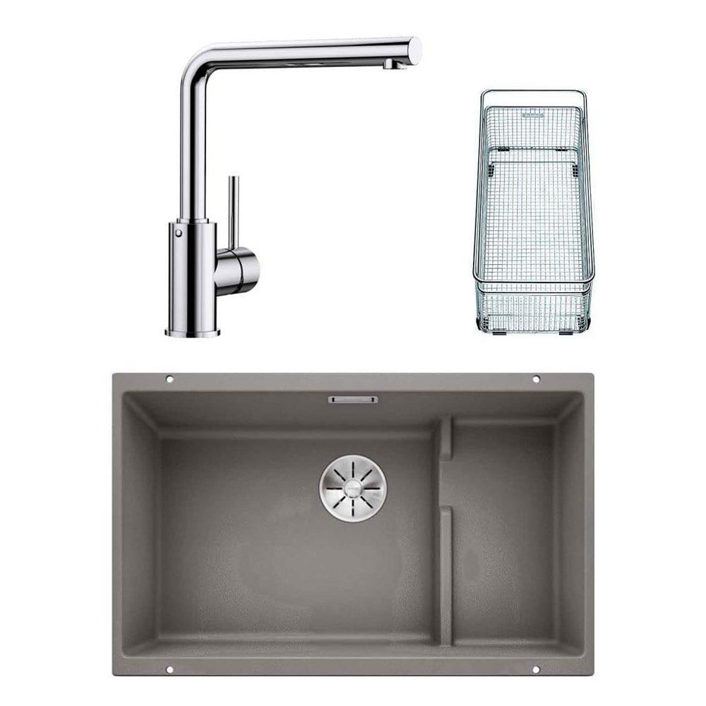 Blanco SUBLINE 700 U LEVEL Granit Alu Metallic Evye, MILA Krom Armatür Set, Aksesuar hediyeli