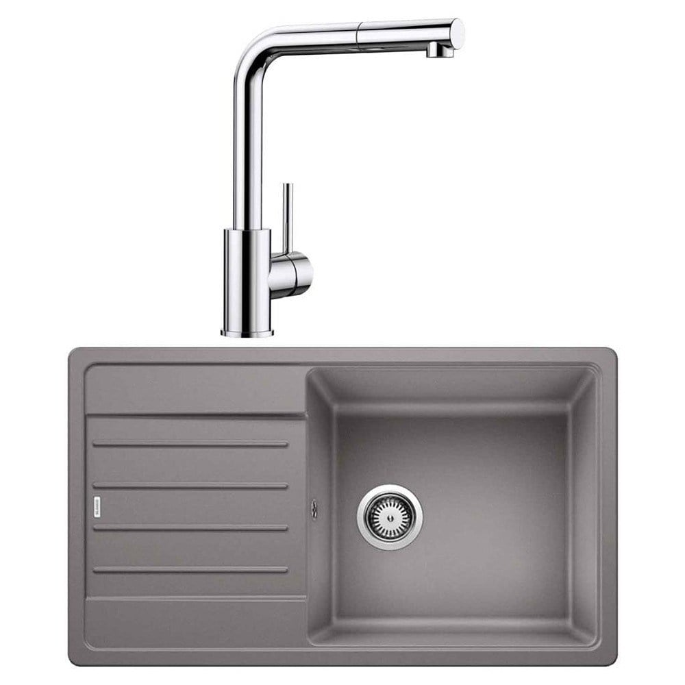 Blanco LEGRA XL 6 S Granit Alu Metallic Evye, MILA-S Krom Spiralli Armatür Set
