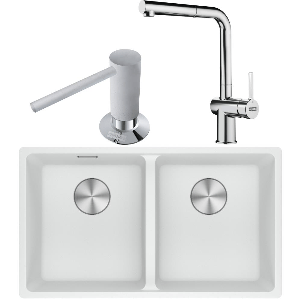 Franke MRG 120-35-35 Granit Binco Renk Evye, ACTIVE PLUS DOCCIA 2.0 Krom Renk Armatür, Sıvı Sabunluk Bianco Renk