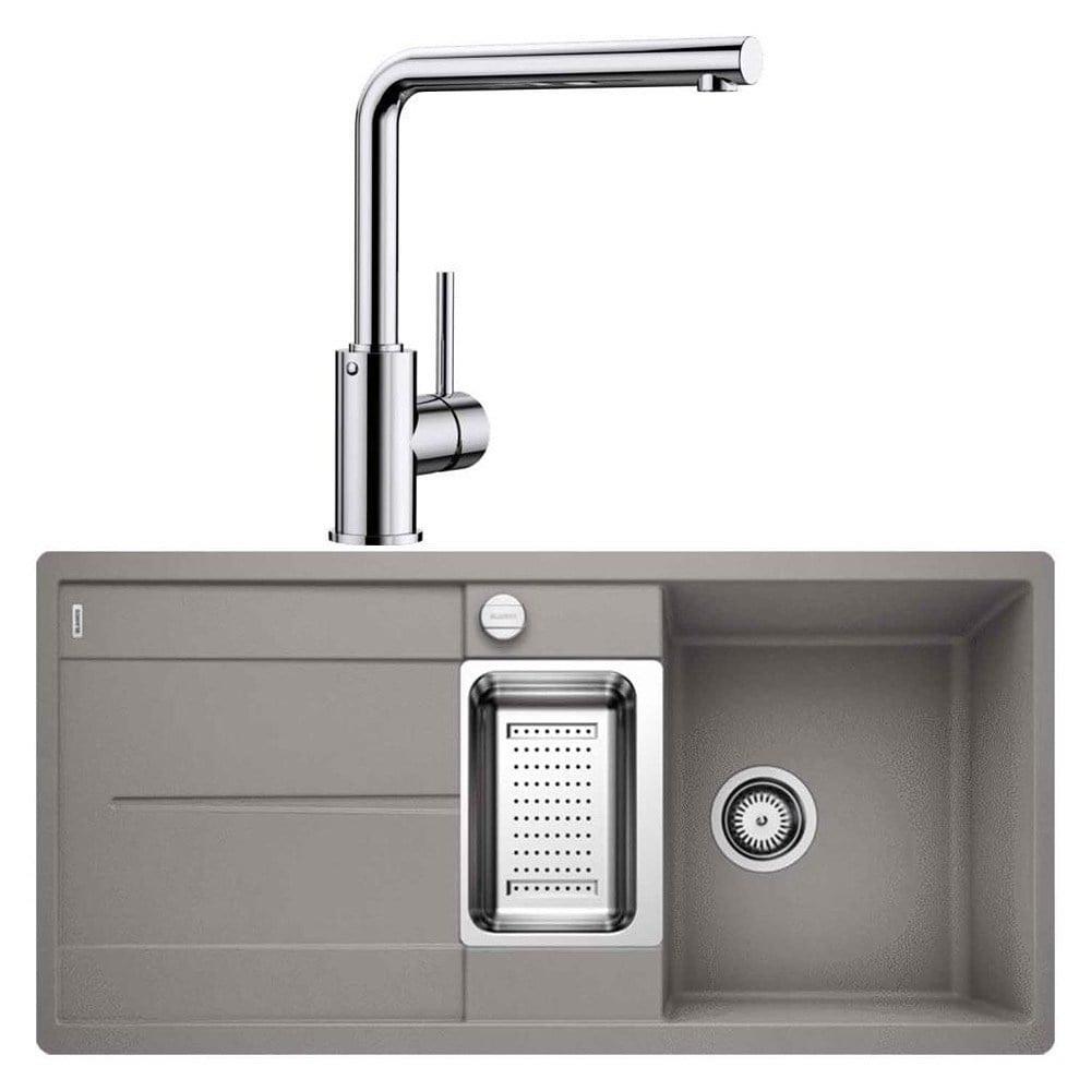 Blanco METRA 6 S-F Granit Alu Metallic Evye, MILA Krom Armatür Set, Kevgir Hediyeli