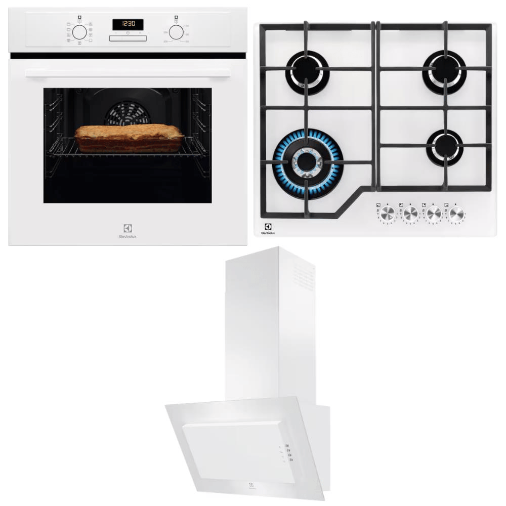 Electrolux Ankastre Set 4 Beyaz Renk; EOF3H40BW Fırın, KGG64362W Ocak, LFV326W Davlumbaz