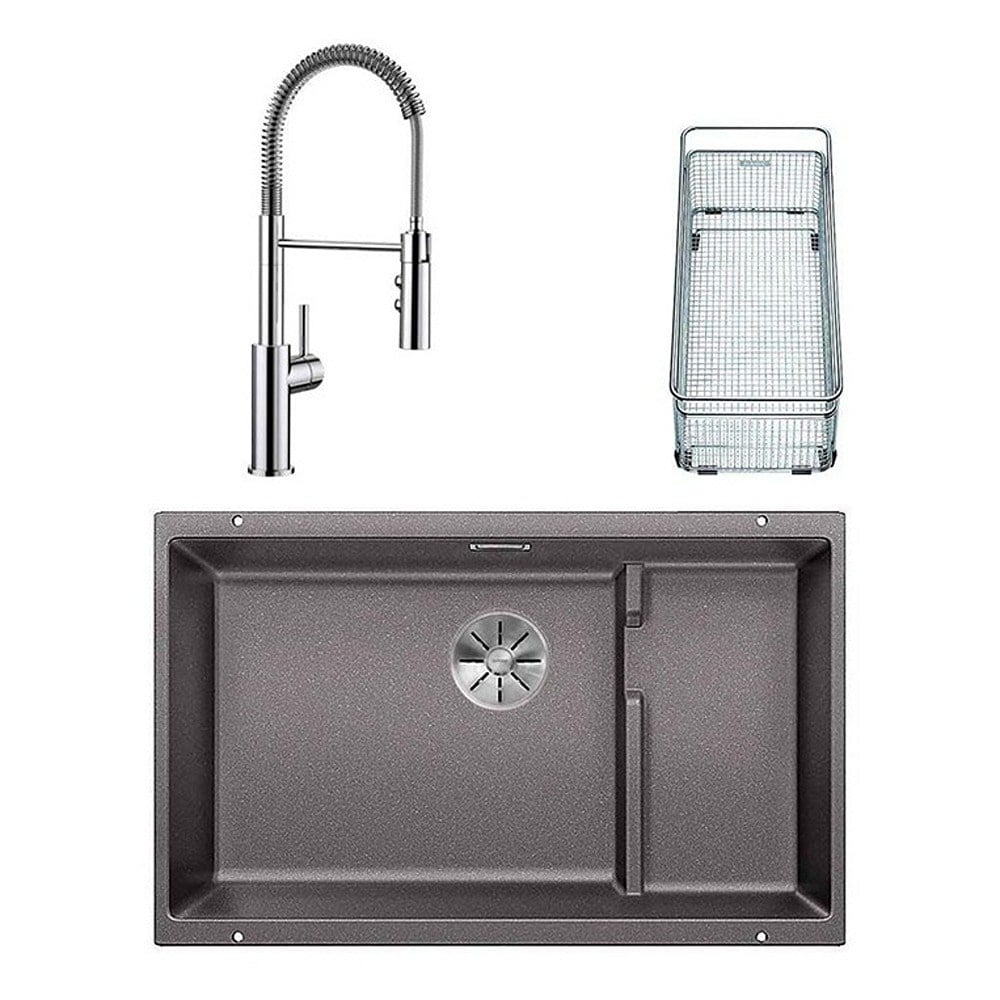 Blanco SUBLINE 700 U LEVEL Granit Alu Metallic Evye, CATRIS-S Krom Spiralli Armatür Set, Aksesuar hediyeli