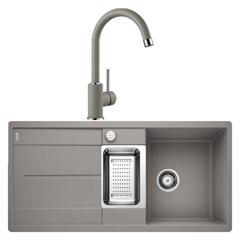 Blanco METRA 6 S-F Granit Alu Metallic Evye, MIDA Alu Metallic Armatür Set, Kevgir Hediyeli