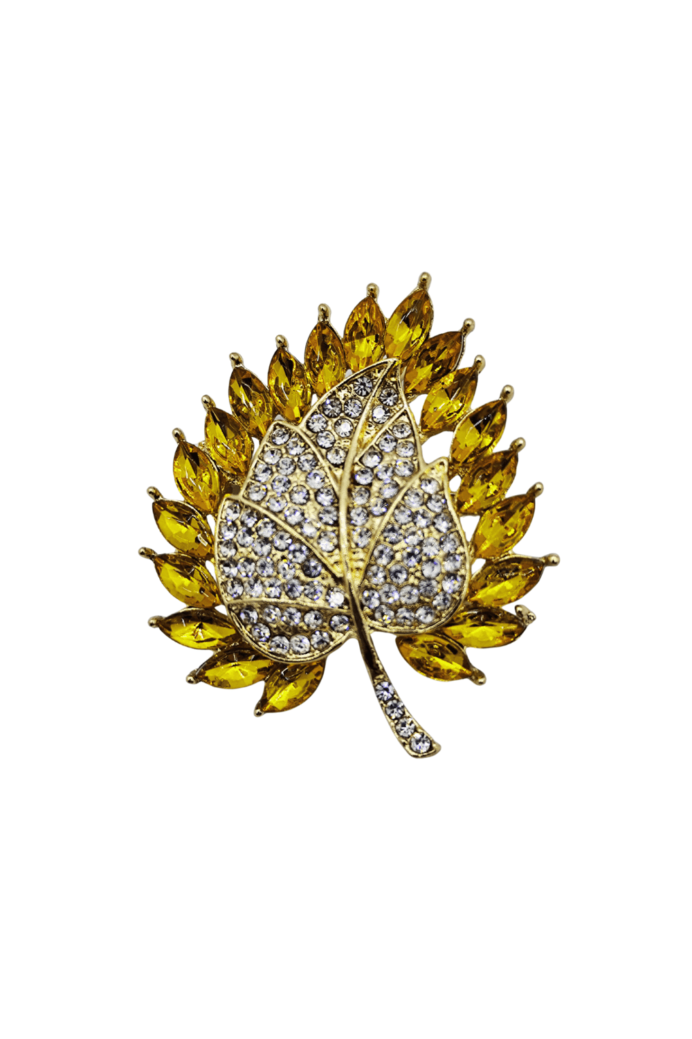 Golden Autumn Işıltılı Taşlı Yaprak Broş