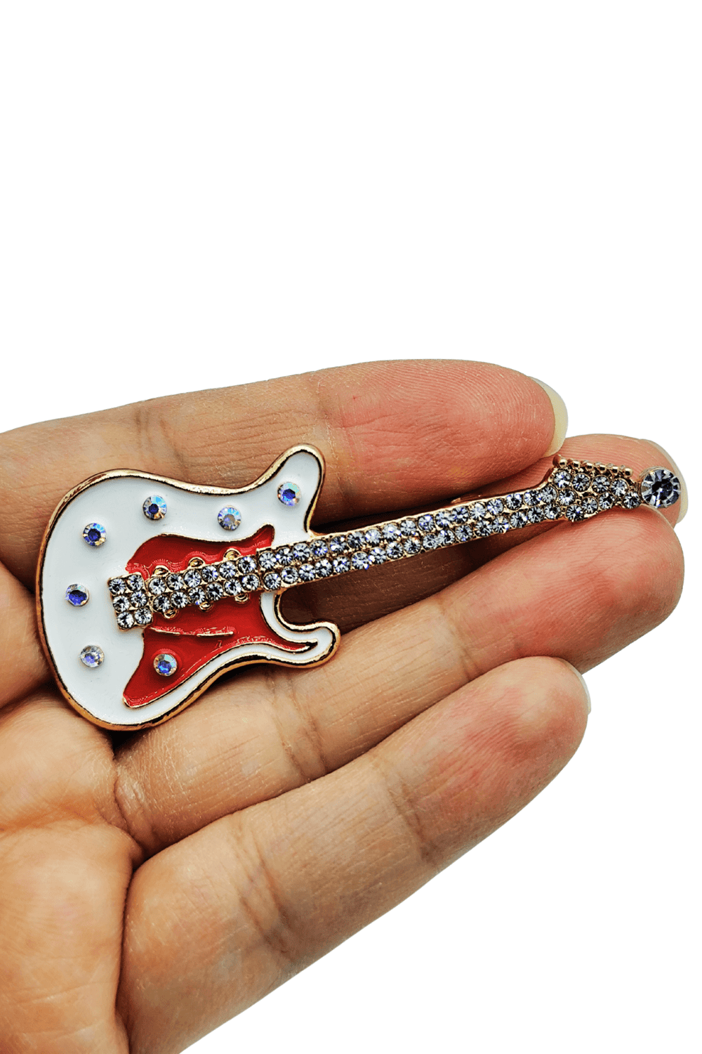Işıltılı Elektro Gitar Figürlü Tasarım Broş – Müzik Tutkusu Yaka İğnesi