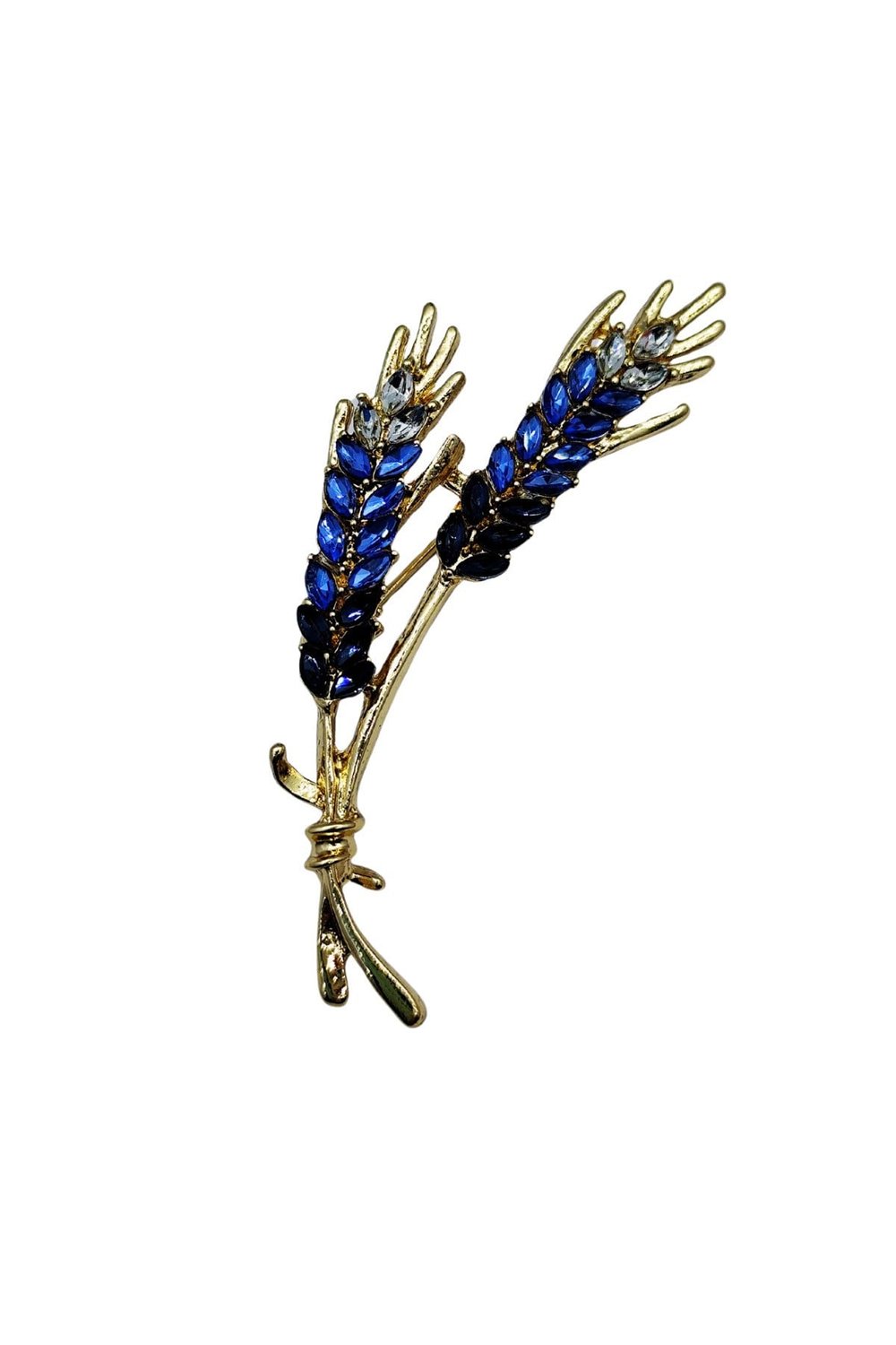 Mavi Kristal Buğday Başak Broş – Zarif Doğa Temalı Brooch | Kadın Şık Takı ve Aksesuar