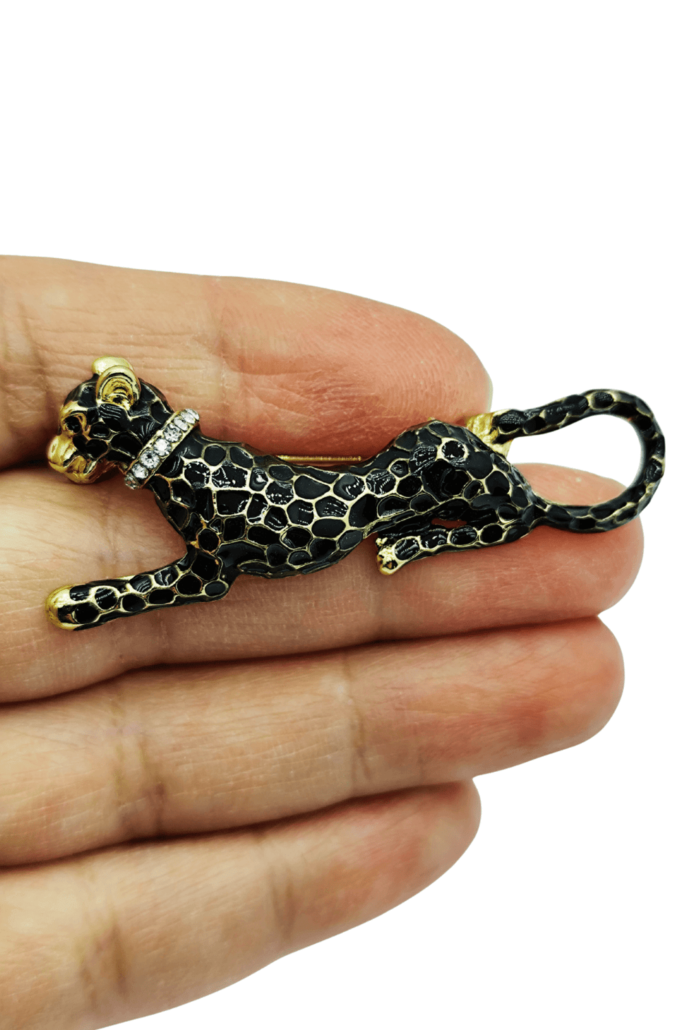 Midnight Panther Gold Detaylı Taşlı Leopar Broş
