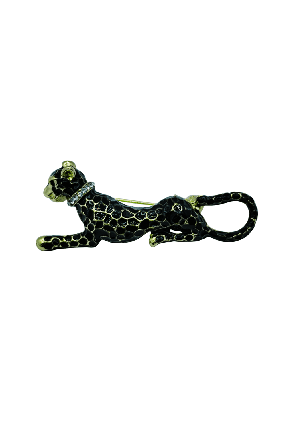 Midnight Panther Gold Detaylı Taşlı Leopar Broş