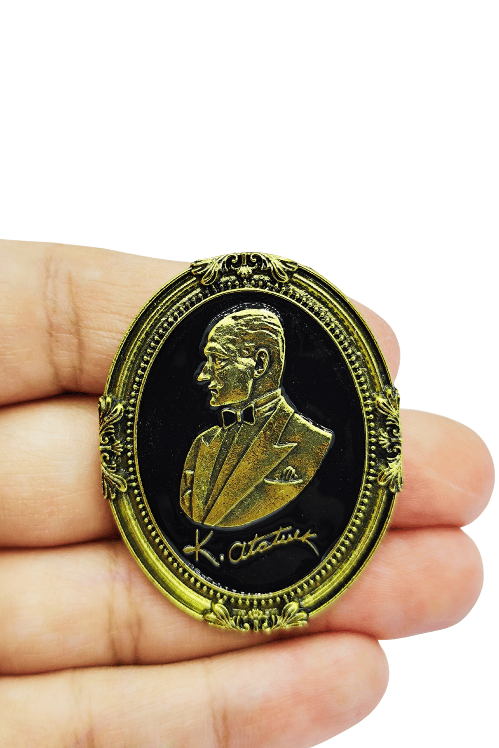 Oval Çerçeveli Antik Atatürk Portreli Broş - Cumhuriyete Gönül Verenlere Özel Hediye
