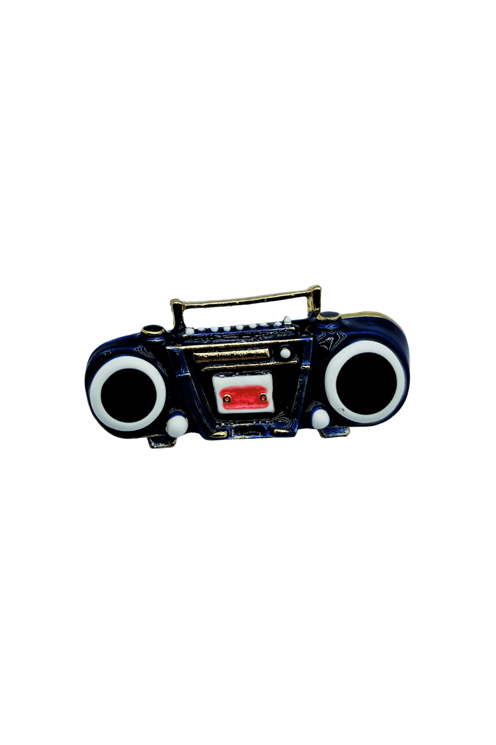 Retro Lacivert Boombox Radyo Tasarım Broş – Vintage Müzik Severler İçin Şık Aksesuar