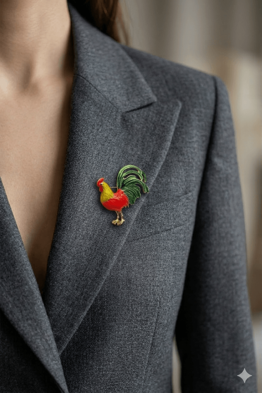 Royal Rooster Renkli Horoz Figürlü Dekoratif Broş