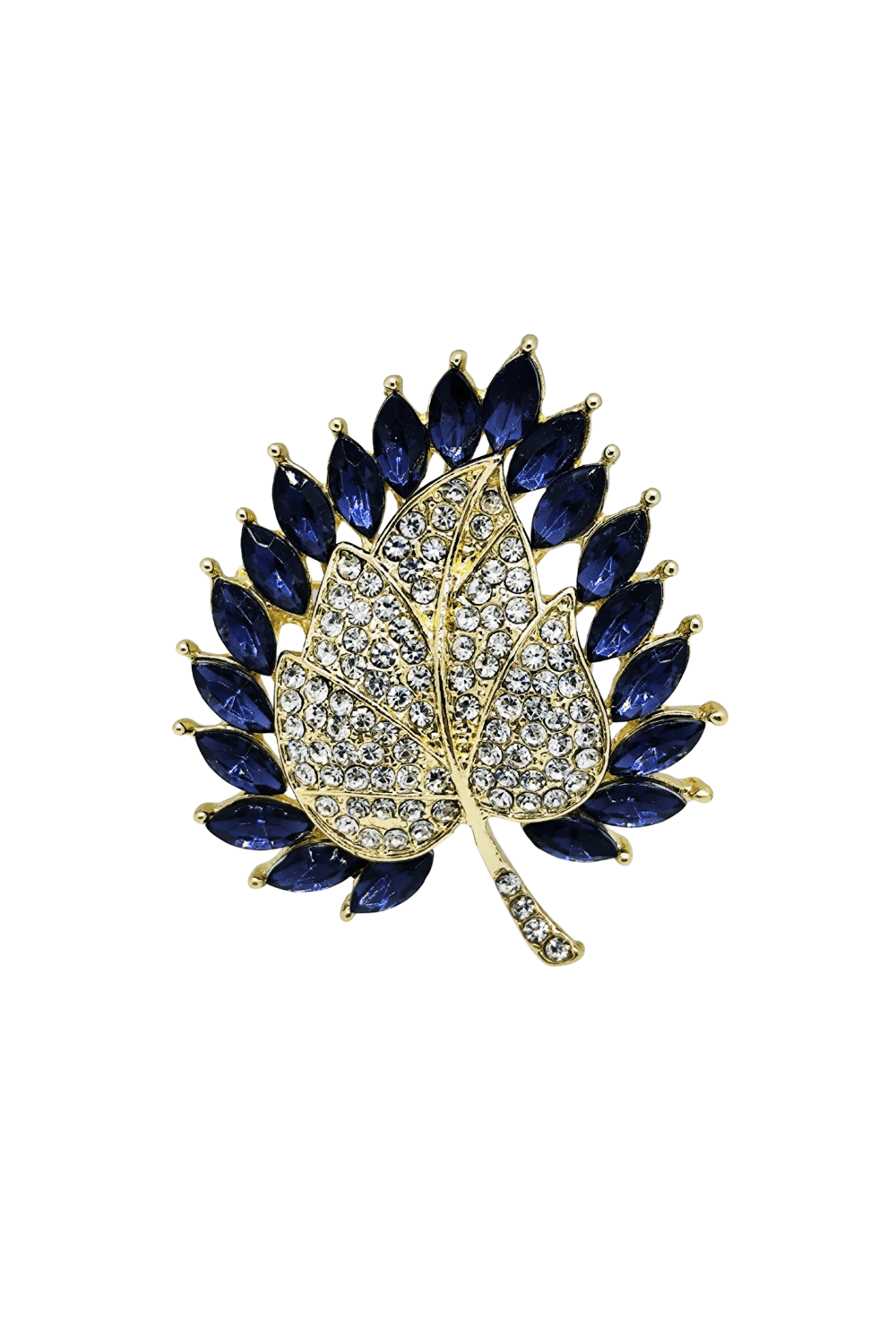 Royal Sapphire Işıltılı Taşlı Yaprak Tasarım Broş