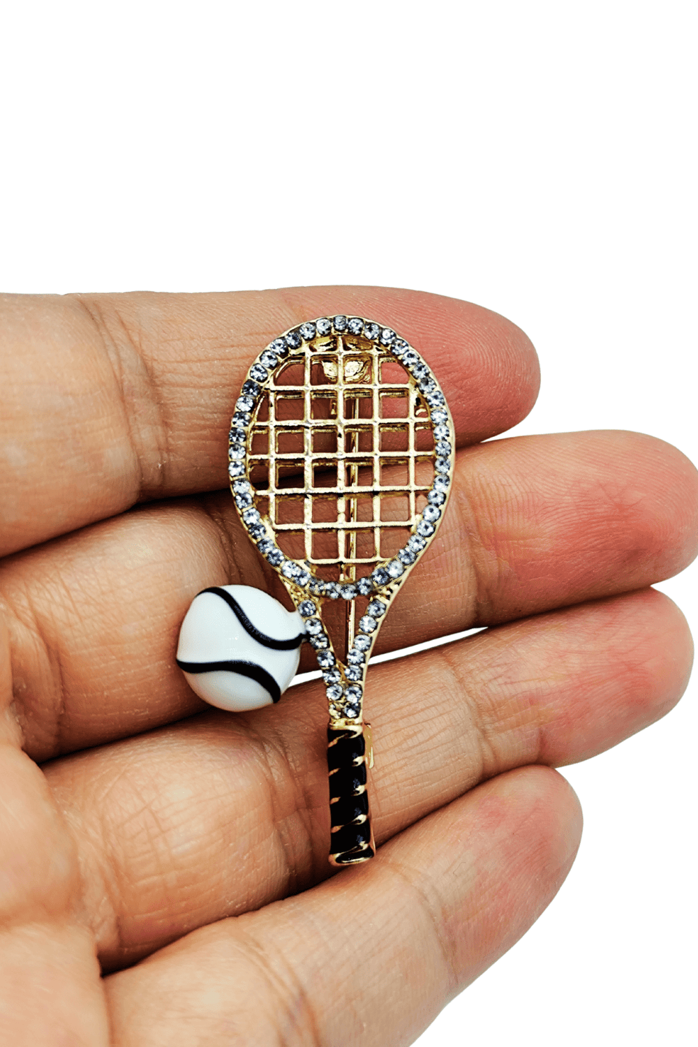Taşlı Tenis Raketi ve Top Gold Broş