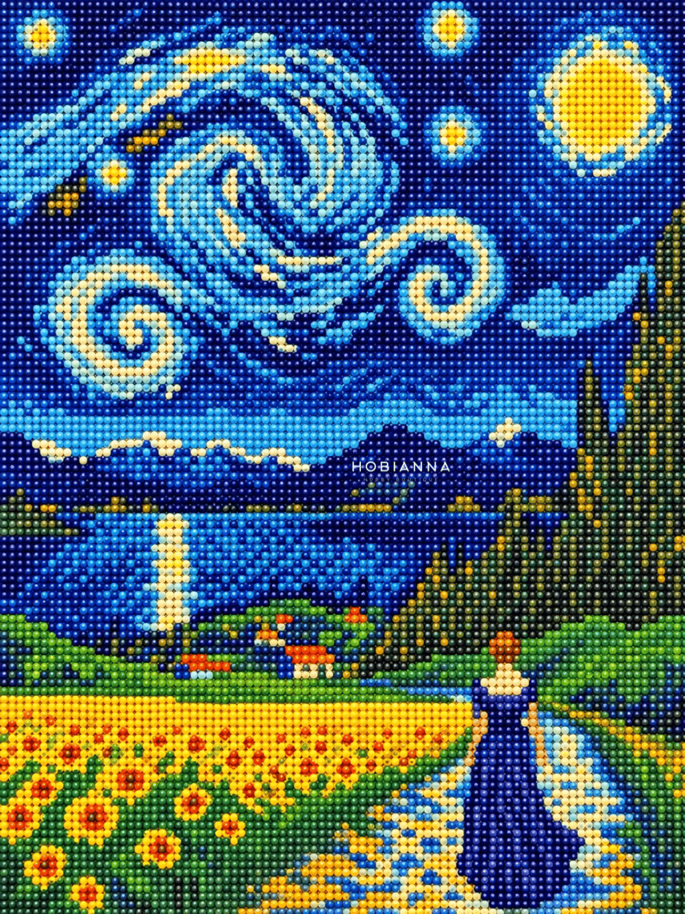 Алмазная мозаика Hobby Mood - Звёздная ночь над подсолнухами (30x40 см) - GD90862