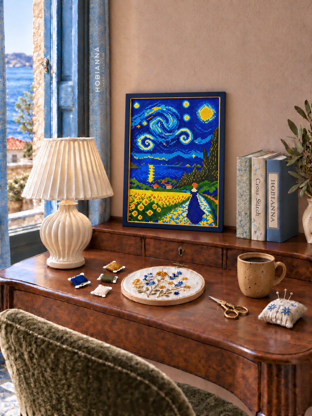 Алмазная мозаика Hobby Mood - Звёздная ночь над подсолнухами (30x40 см) - GD90862