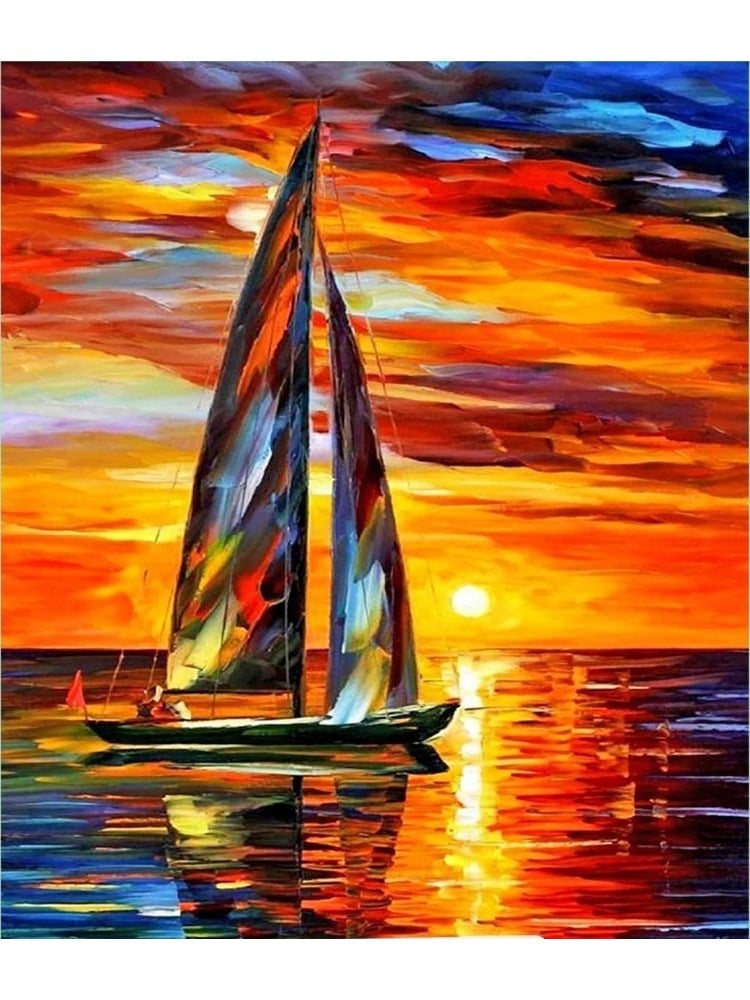 Hobby Mood Elmas Mozaik Tablo Kiti - Gün Batımında Yelkenli (21x25 cm) - JA28584