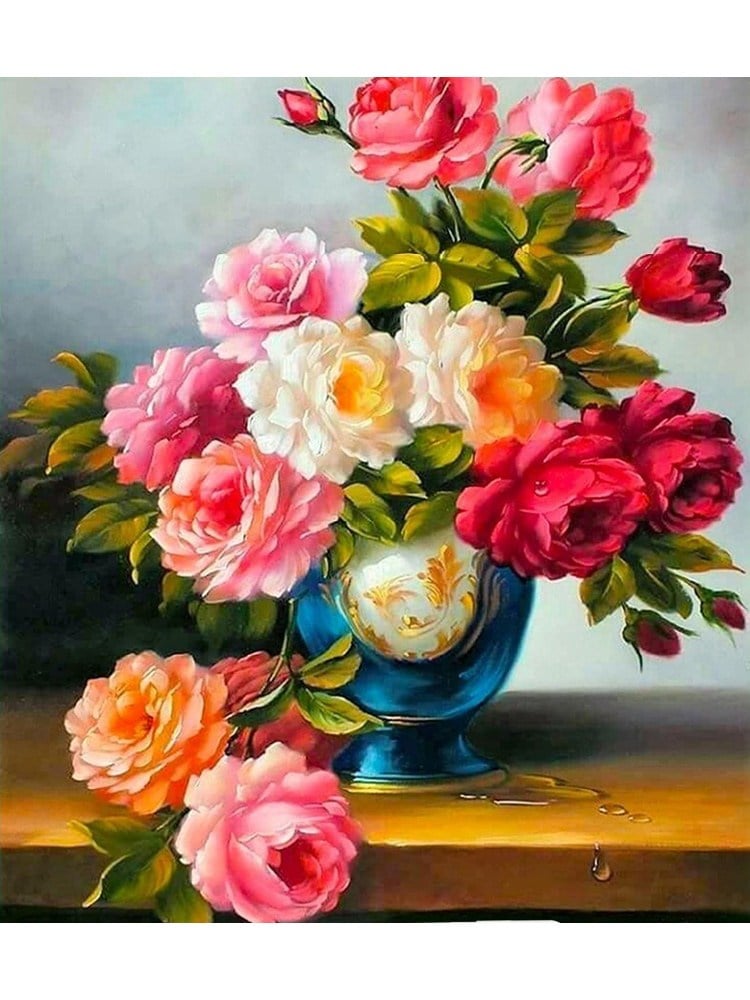 Hobby Mood Elmas Mozaik Tablo Kiti - Vazoda Güller (21x25 cm) - JA21096