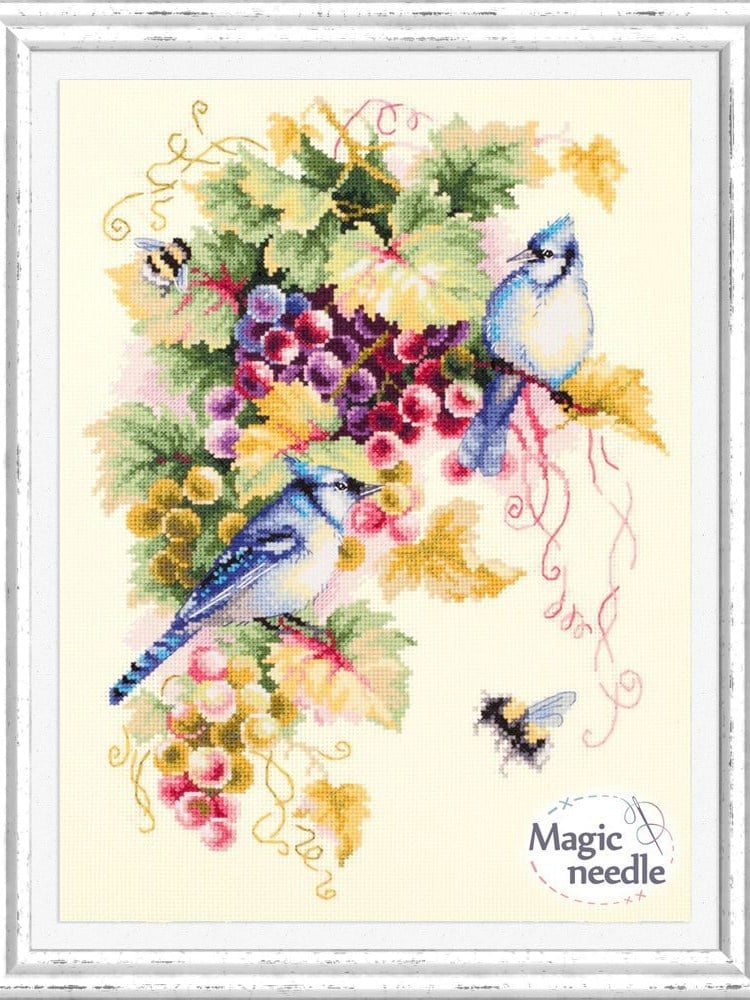 Magic Needle Blue Jay and Grapes Cross Stitch Kit - 130-022