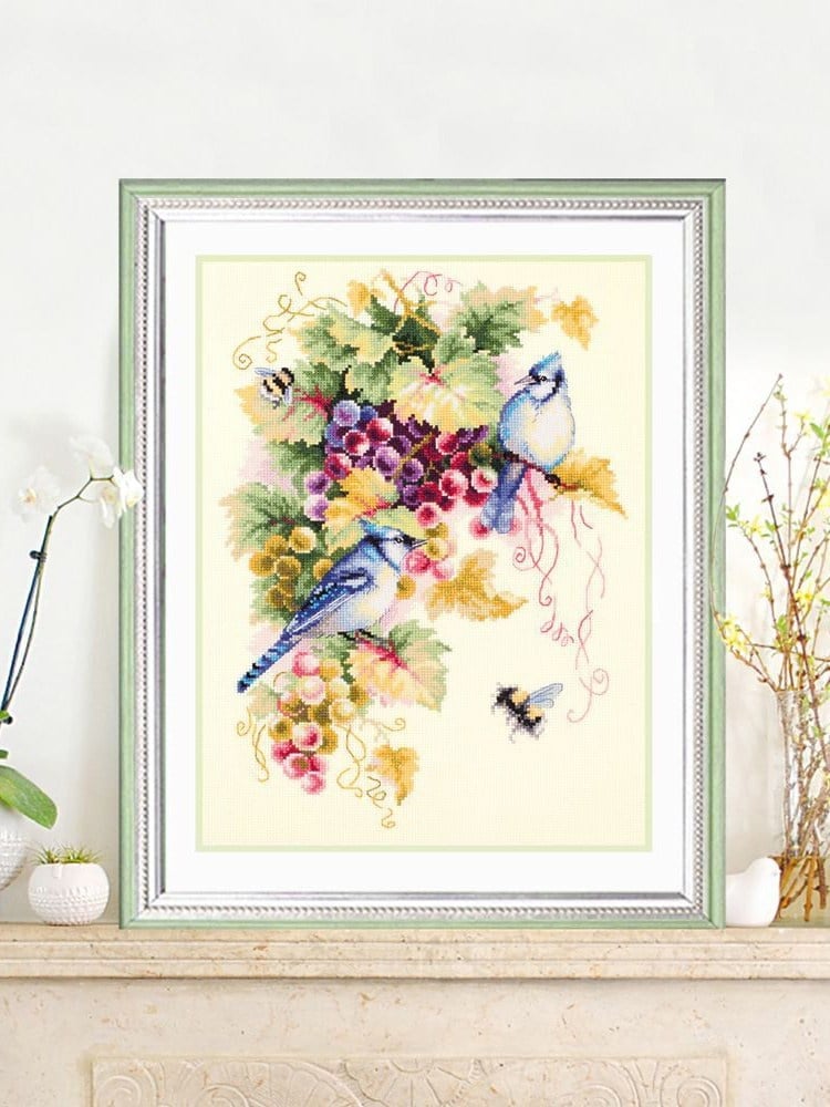 Magic Needle Blue Jay and Grapes Cross Stitch Kit - 130-022