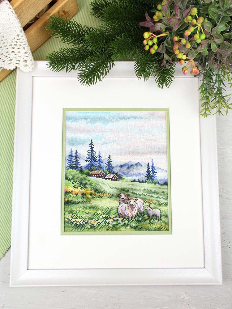 MP Studia On Alpine Meadows Cross Stitch Kit (Aida, Threads & Chart Included) - HB-935