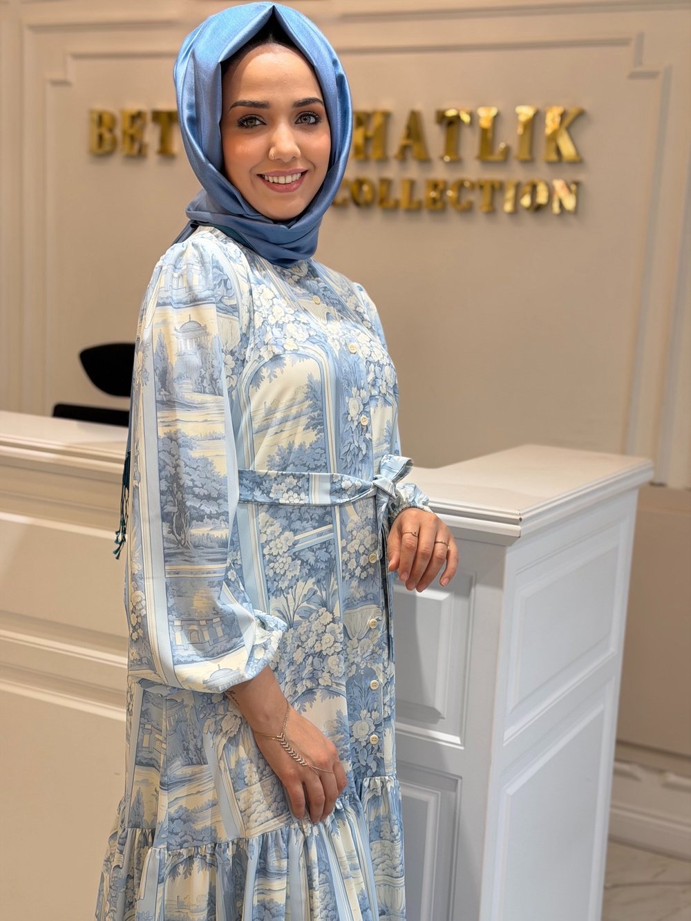 MERWISH 1766 BLOOM ELBİSE MAVİ