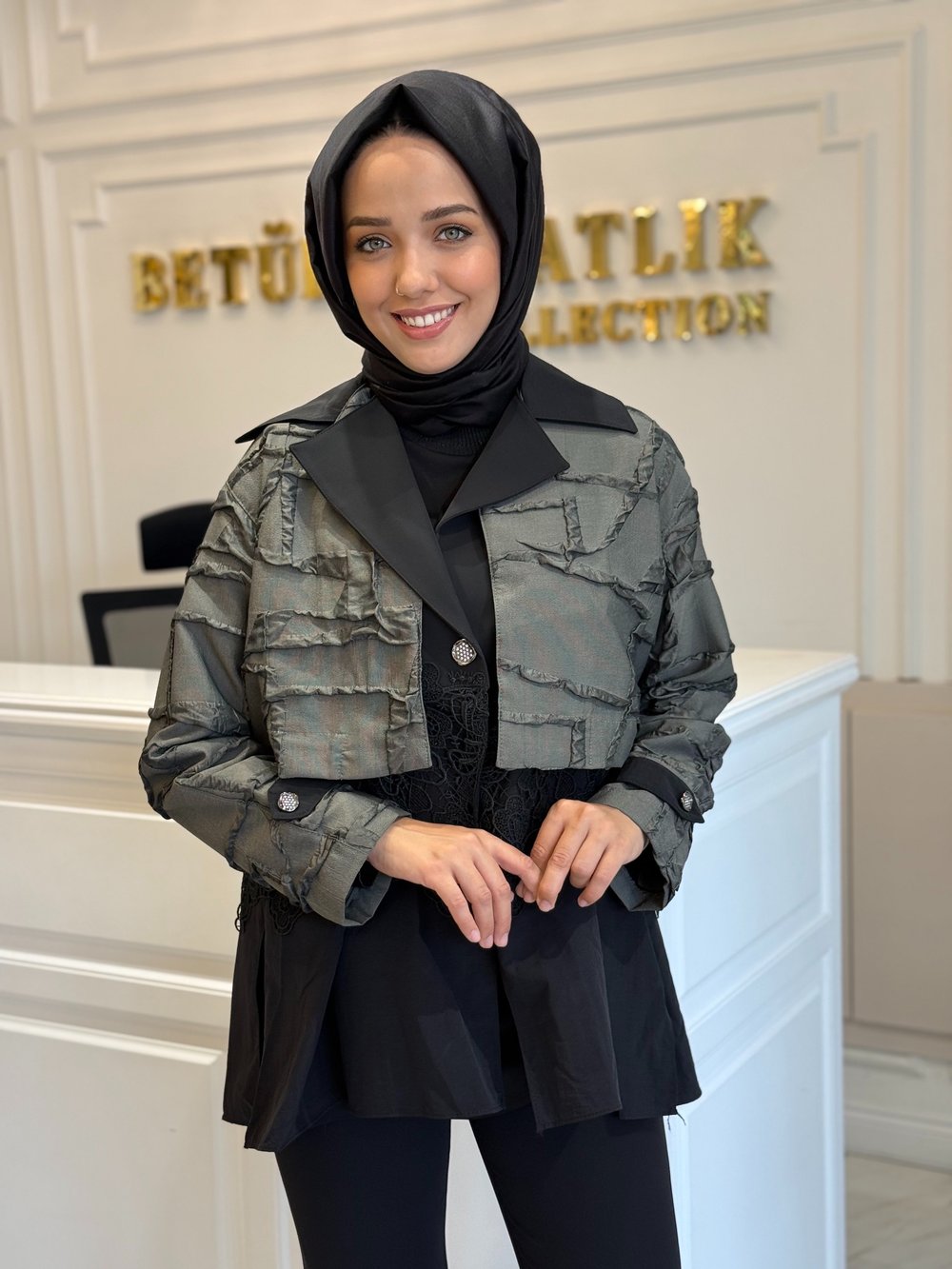 MY312 7603 DANTEL DETAYLI CEKET YEŞİL