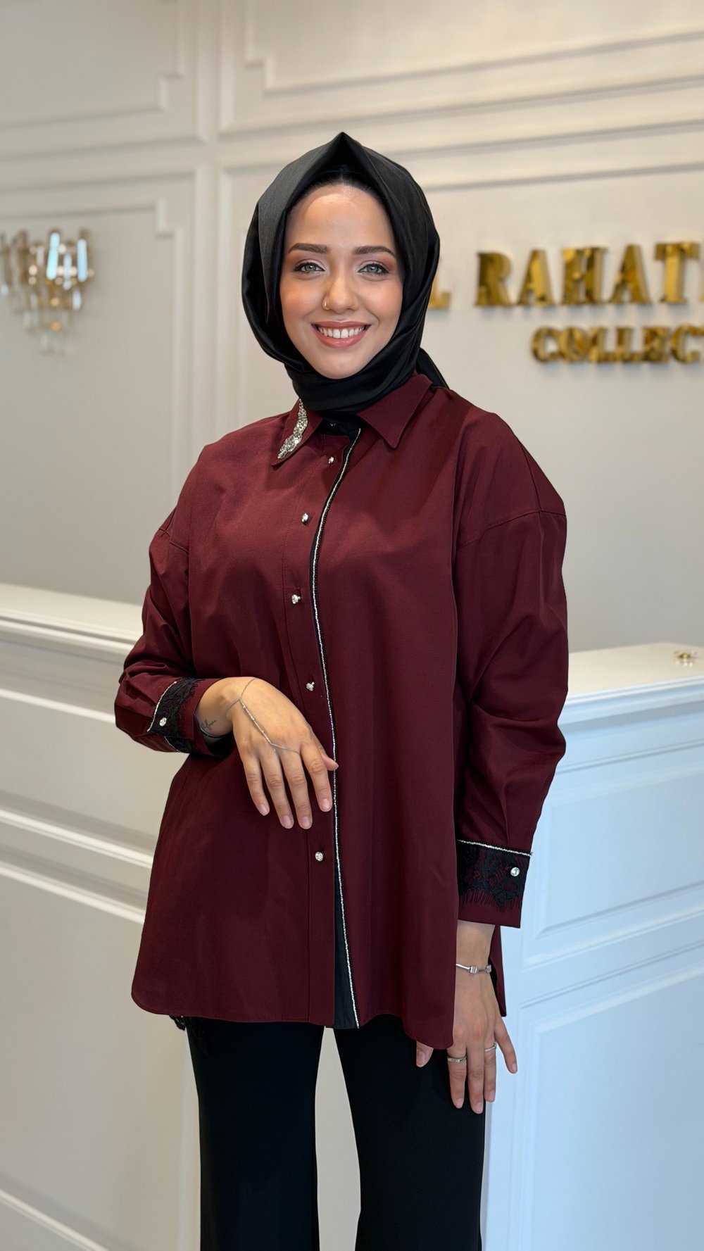 MY312 8906 ARKASI DANTELLİ GÖMLEK BORDO