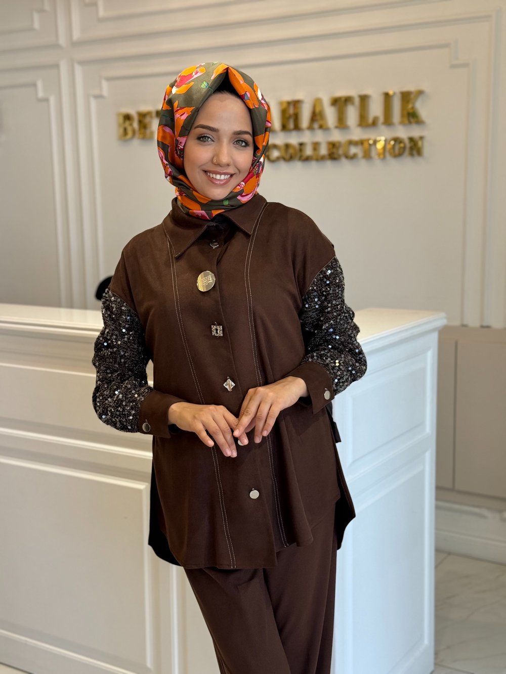 MY312 1733 ÖNÜ DÜĞMELİ TAKIM KAHVE