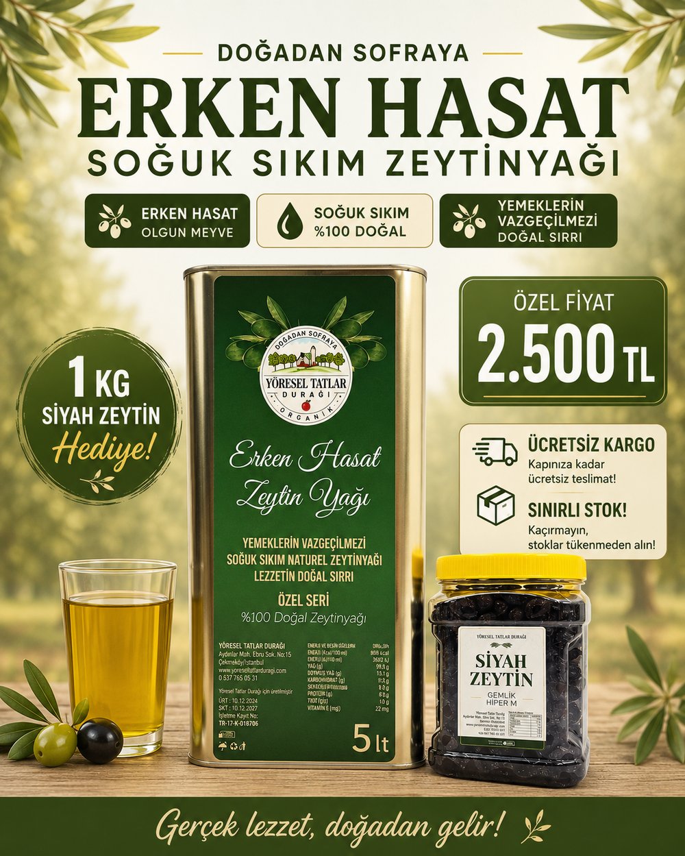  ERKEN HASAT ZEYTİNYAĞI + 1 KG ZEYTİN HEDİYE