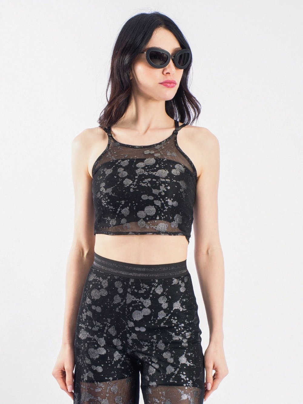 Simli File Sırtı Çapraz Askılı Crop Top Kadın Bluz