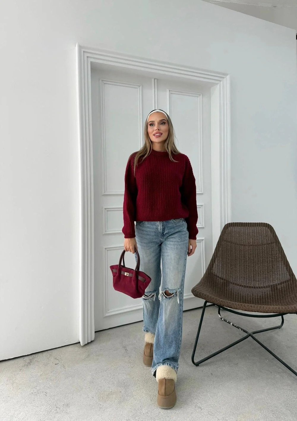 BALON KOL OVERSİZE TRİKO KAZAK BORDO