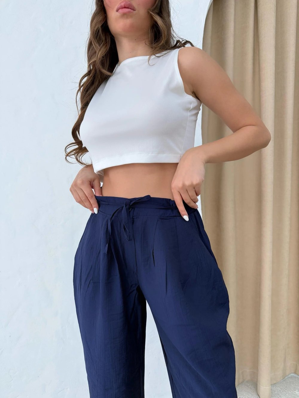 BEL BAĞCIKLI ÇİLEK PANTOLON LACİVERT
