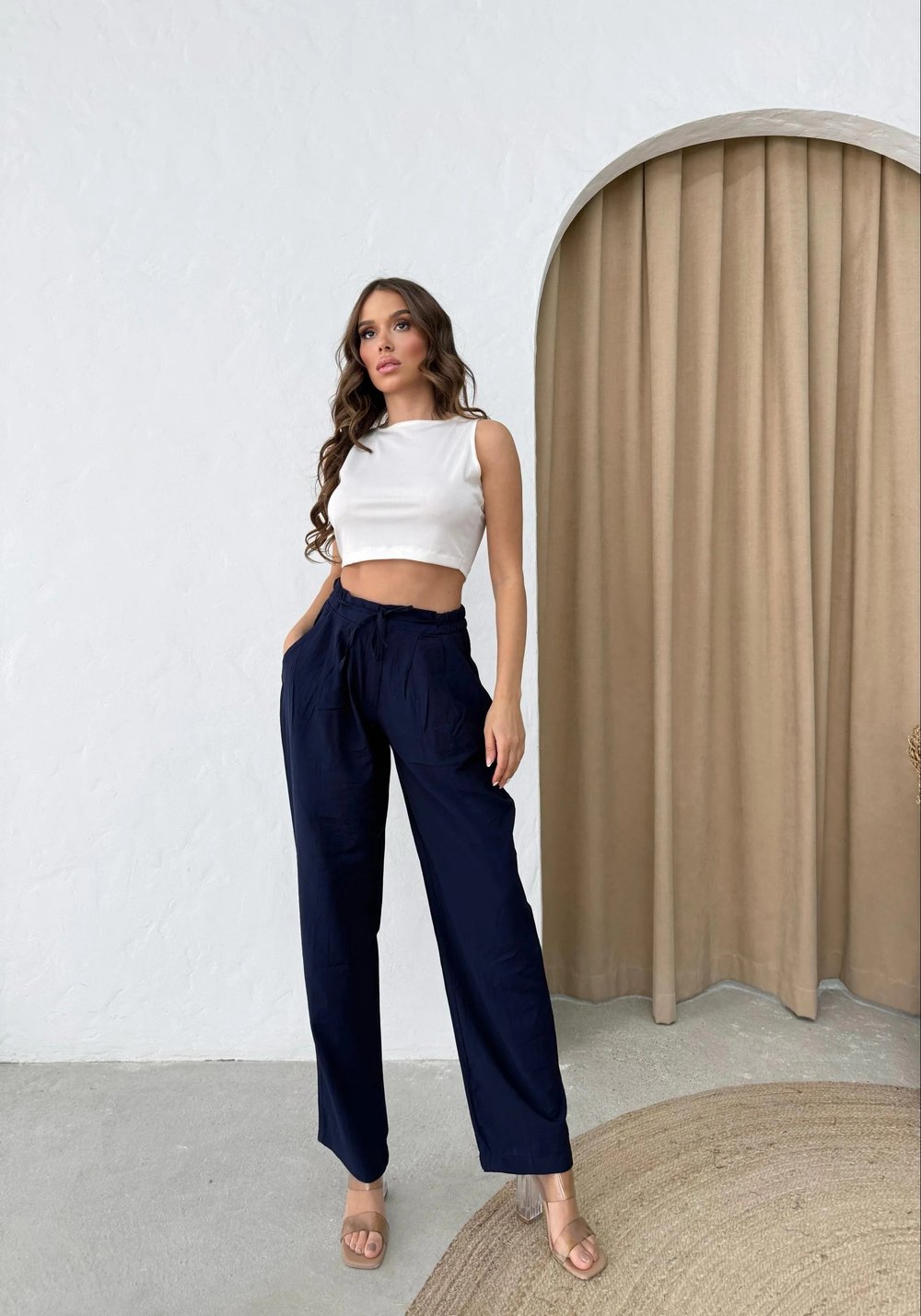 BEL BAĞCIKLI ÇİLEK PANTOLON LACİVERT