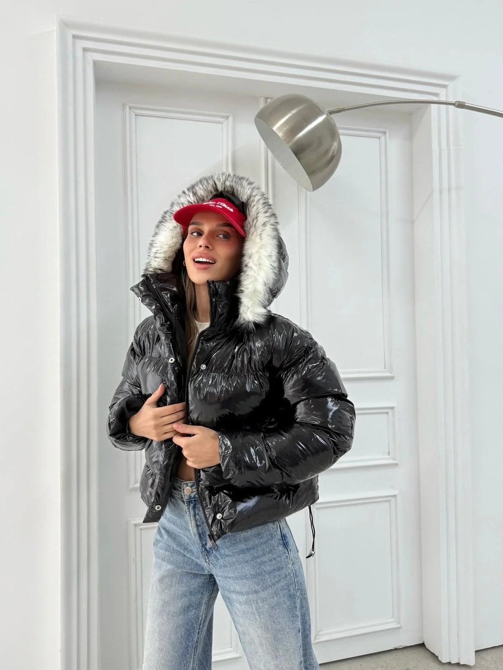 KAPÜŞON KÜRK DETAY RUGAN ŞİŞME MONT SİYAH