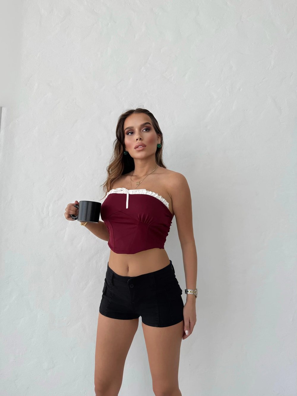 ÖN BAĞLAMALI STRAPLEZ CROP BORDO