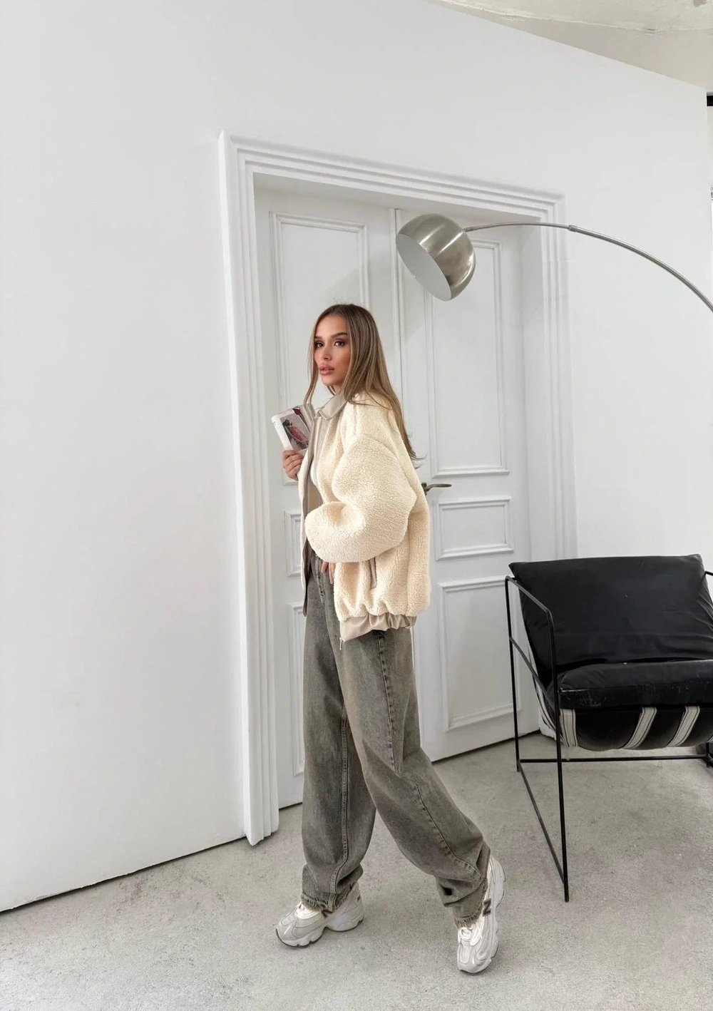 TEDDY KUMAŞ DERİ DETAY İÇ ASTARLI MONT KREM