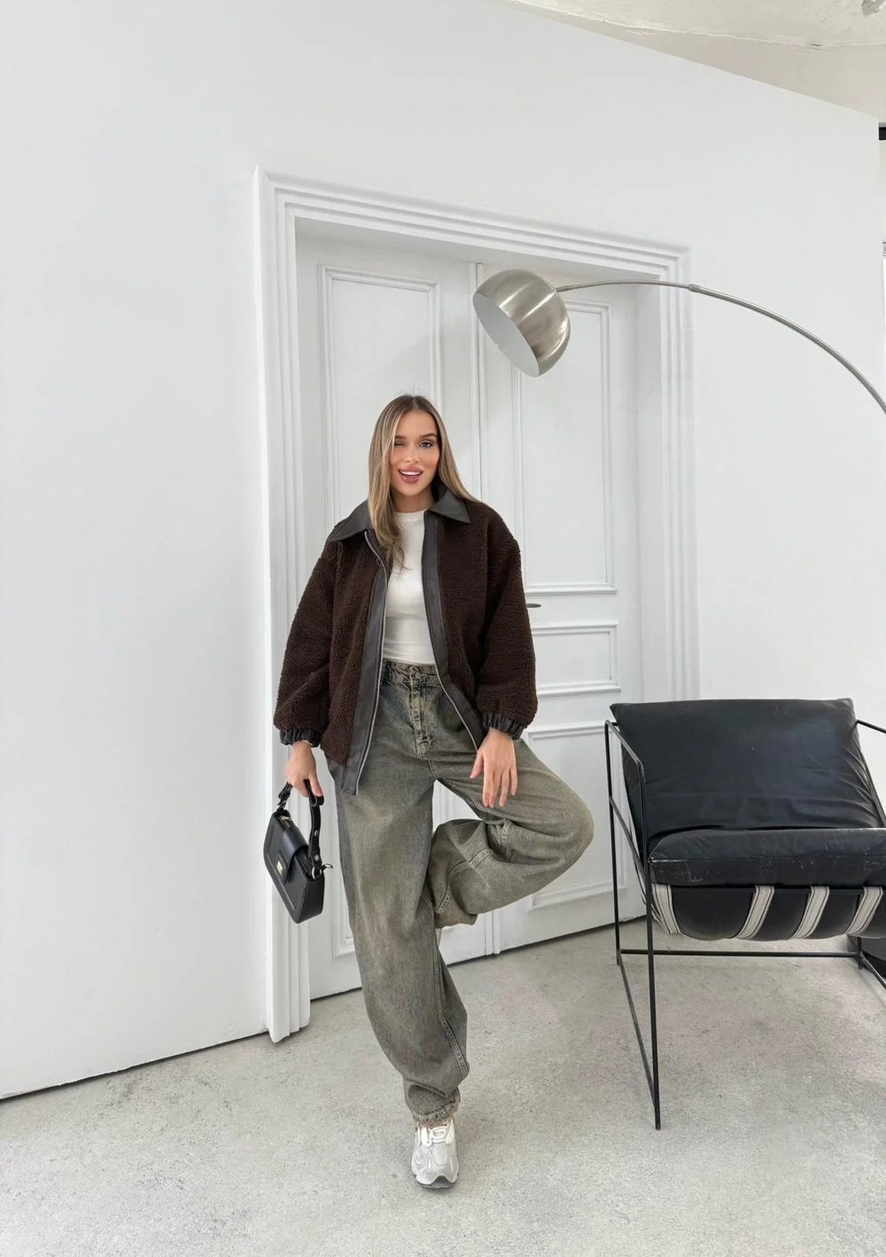 TEDDY KUMAŞ DERİ DETAY İÇ ASTARLI MONT KAHVE