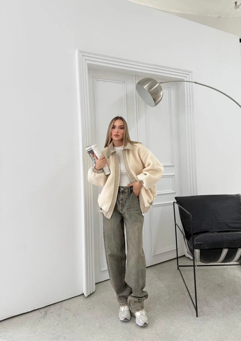 TEDDY KUMAŞ DERİ DETAY İÇ ASTARLI MONT KREM