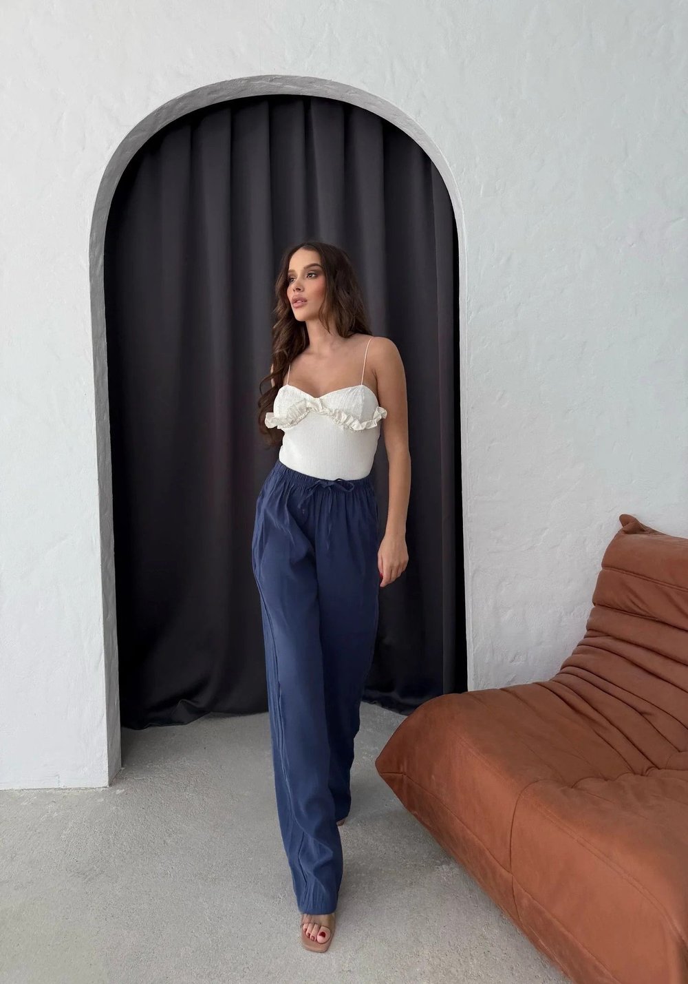 TENSEL KUMAŞ BEL BAĞLAMALI İSPANYOL PAÇA PANTOLON LACİVERT