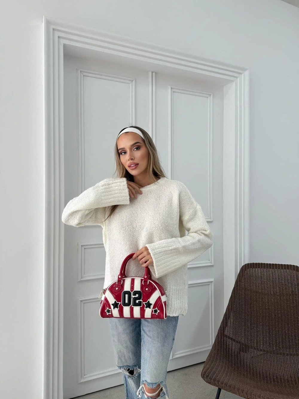 TRİKO BİSİKLET YAKA OVERSİZE KAZAK BEYAZ