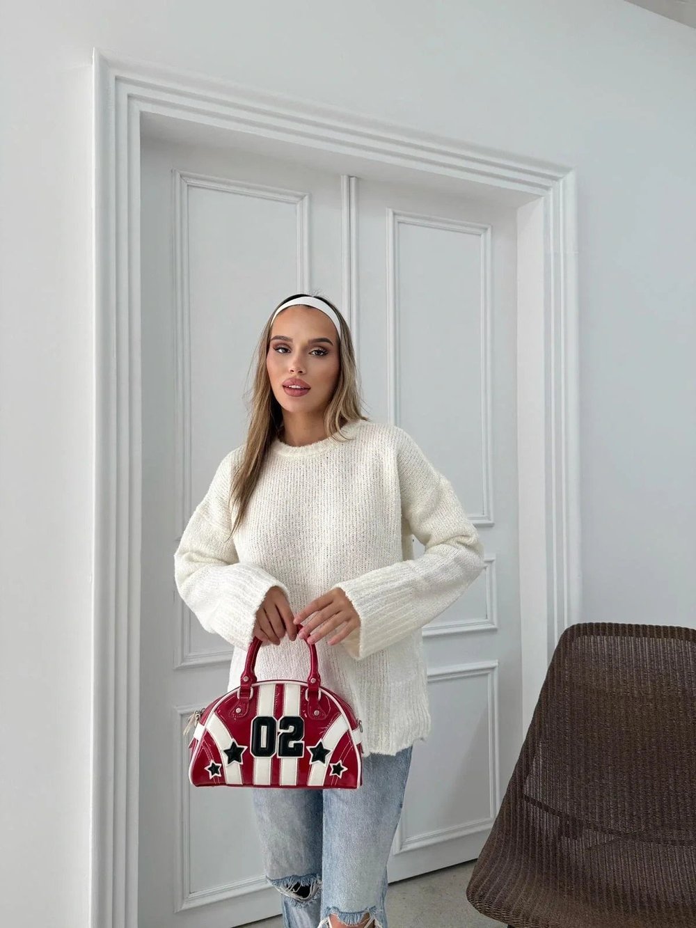 TRİKO BİSİKLET YAKA OVERSİZE KAZAK BEYAZ