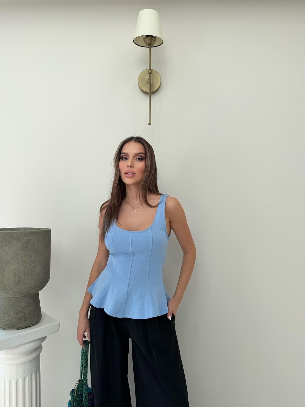 Askılı Volanlı Bluz Mavi 2069