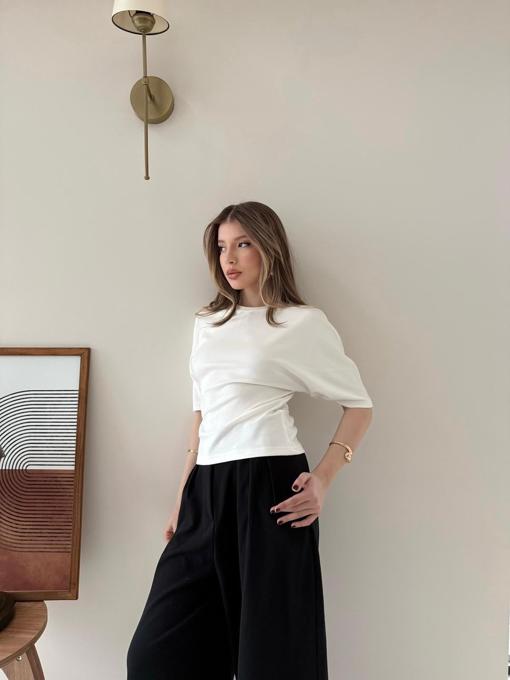 Bel Drape Detay Modal Tişört Beyaz 2184